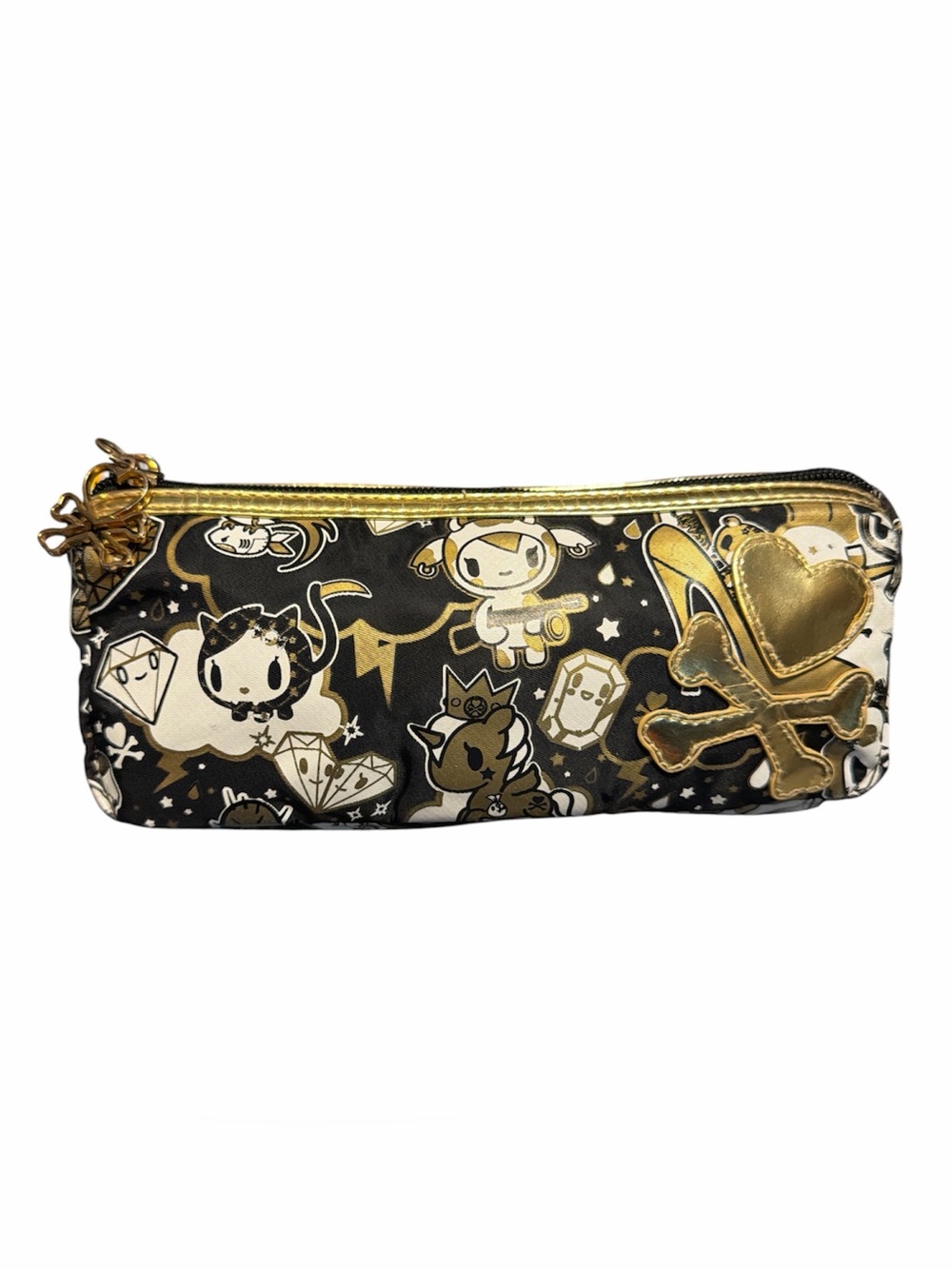 tokidoki 24Kt Collection Adios & Ciao Black and Gold Heart Skull Zip Pouch